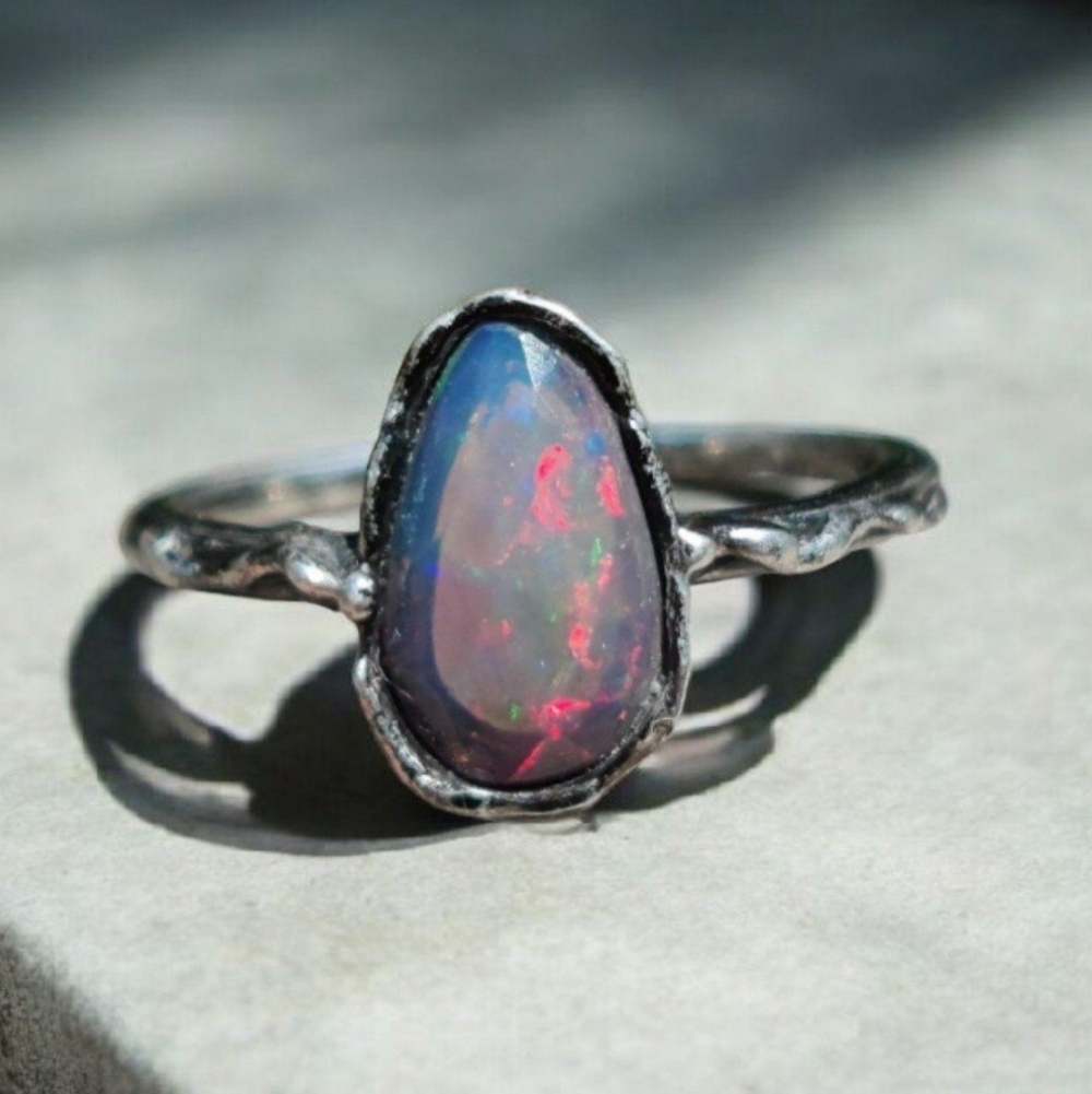 Sterling Black Fire Opal Ring - image 1